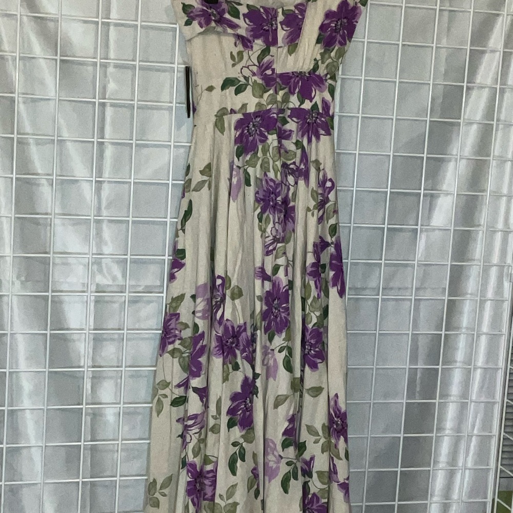 Elegant One Shoulder Floral Dress in Purple and Cream
